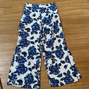 Elegant Blue Floral Women's Wide Leg Pants